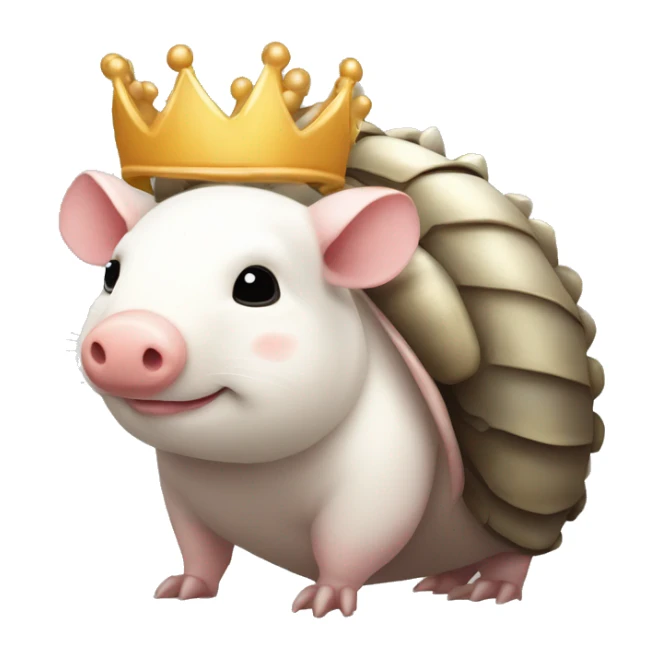  white piebald chubby round armadillo pig panda centipede armadillo wearing a crown sticker