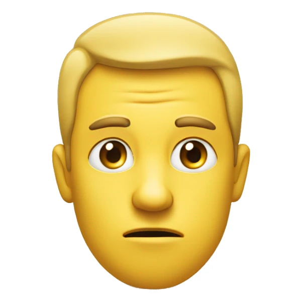 A yellow face with furrowed eyebrows looking upwards with thumb and index finger resting on its chin. Intended to show a person pondering or deep in thought sticker