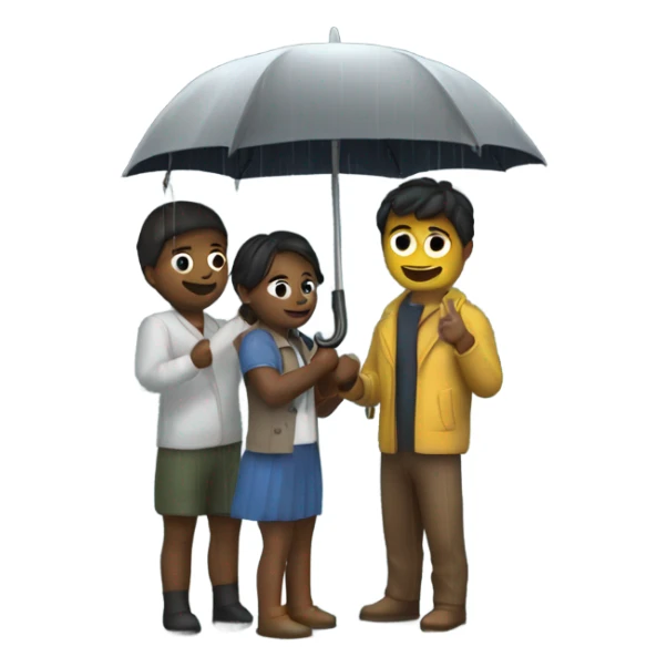 4 friends with umbrella playing with a ship in the rain sticker
