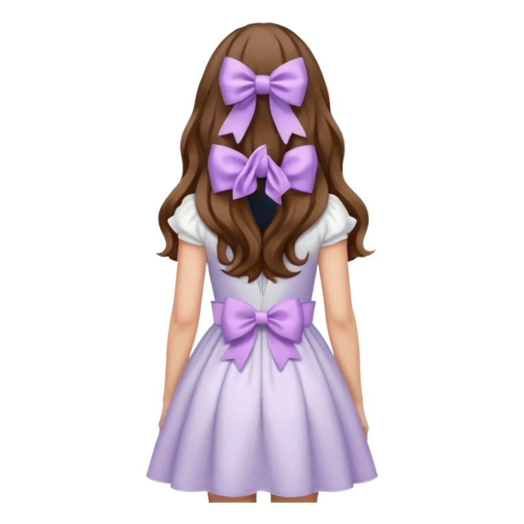 long wavy brown hair from behind with a medium lilac bow sticker