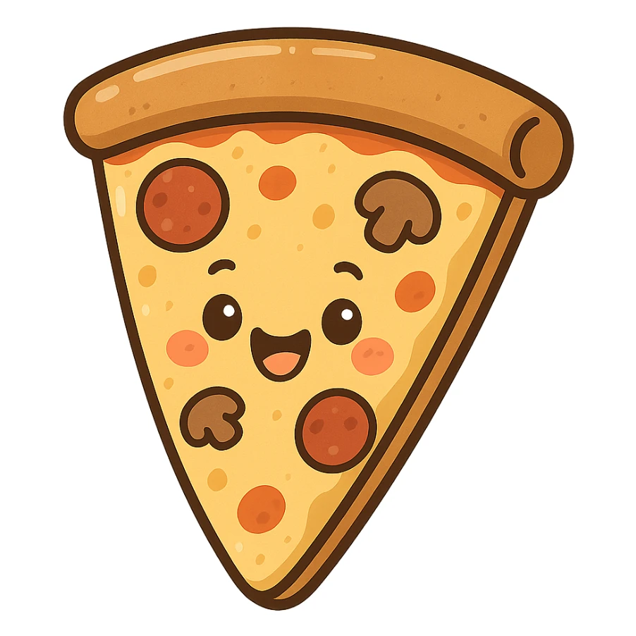 happy slice of pizza with a face, cheerful and cute, general style sticker