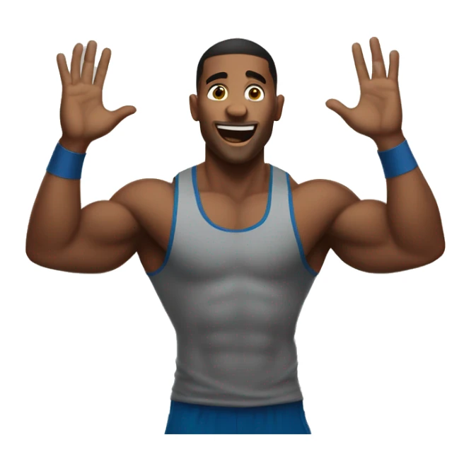 Gym bro happy with raised hands sticker