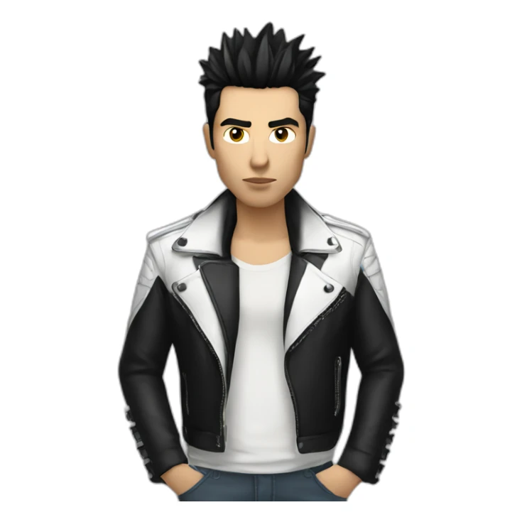 Punk male,dark hair, with white leather jacket sticker