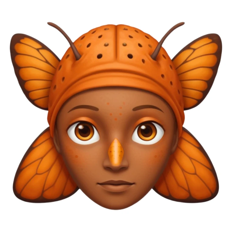 a moth head with orange antennas, slightly brown head and orange freckles on the forehead sticker
