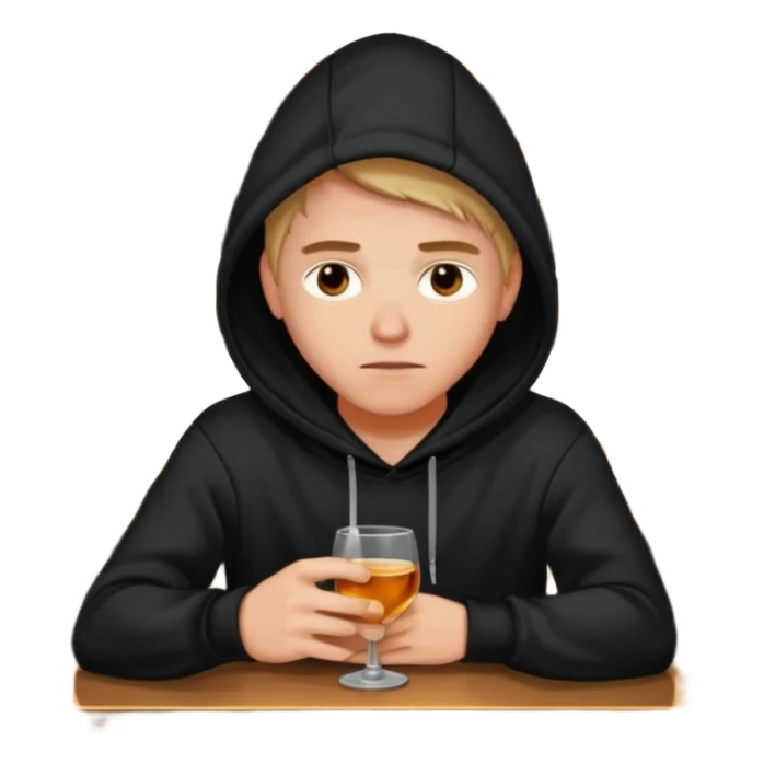 Caucasian in black hoodie sitting sad at bar sticker