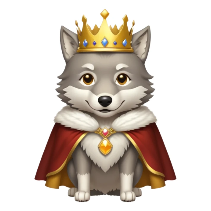 A majestic wolf wearing a golden crown and royal cape sticker