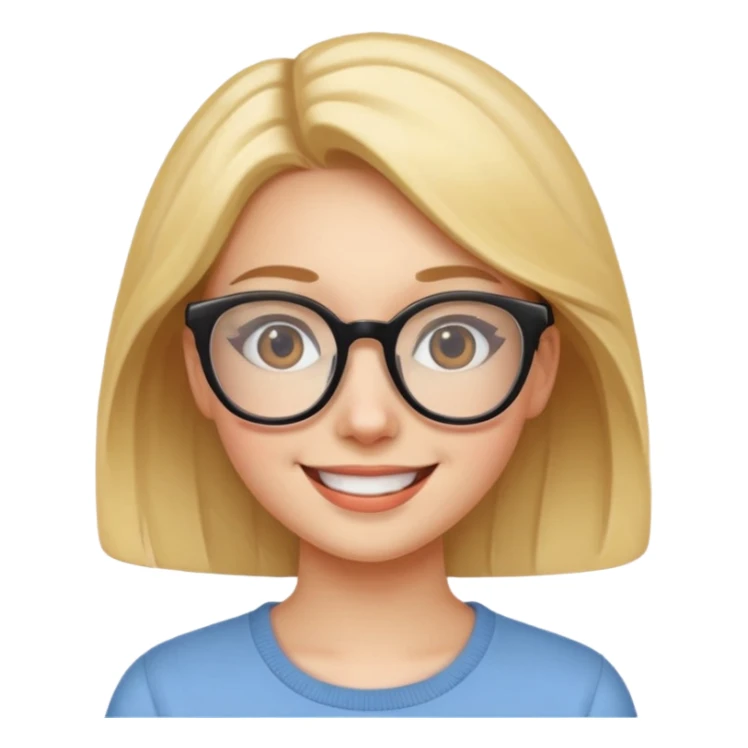 young woman wearing glasses, cute and bright feeling, iPhone emoji style sticker