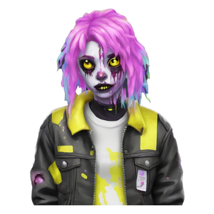 .Zombie_ wearing punk clothes Vaporwave black holographic oilslick zombie unicorn yellow caution tape sticker