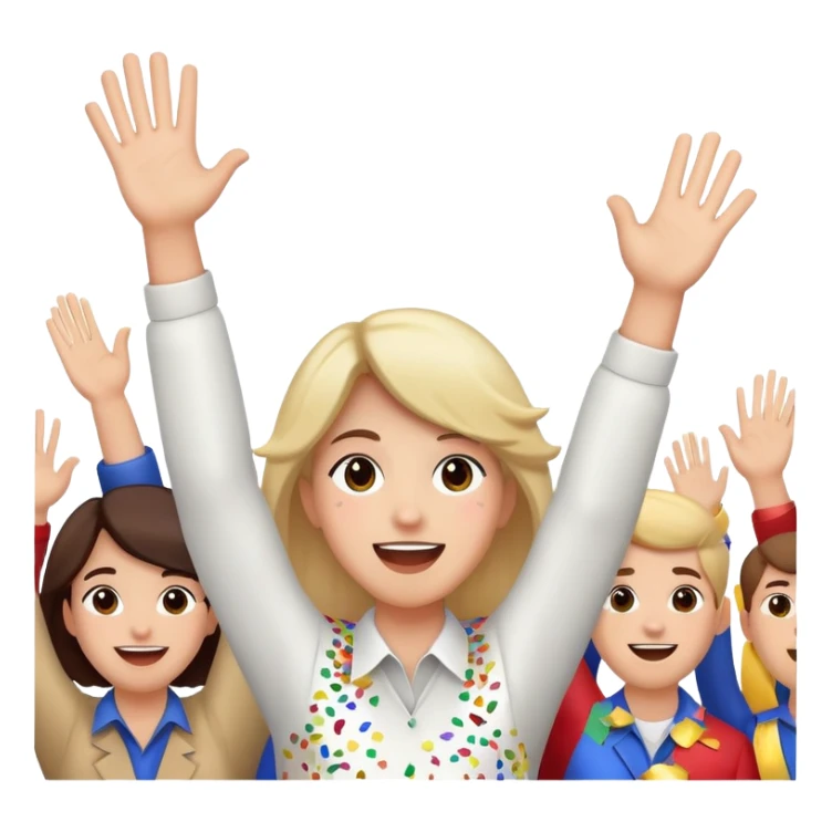 face with hands raised, confetti in the air, cheering at a parade sticker