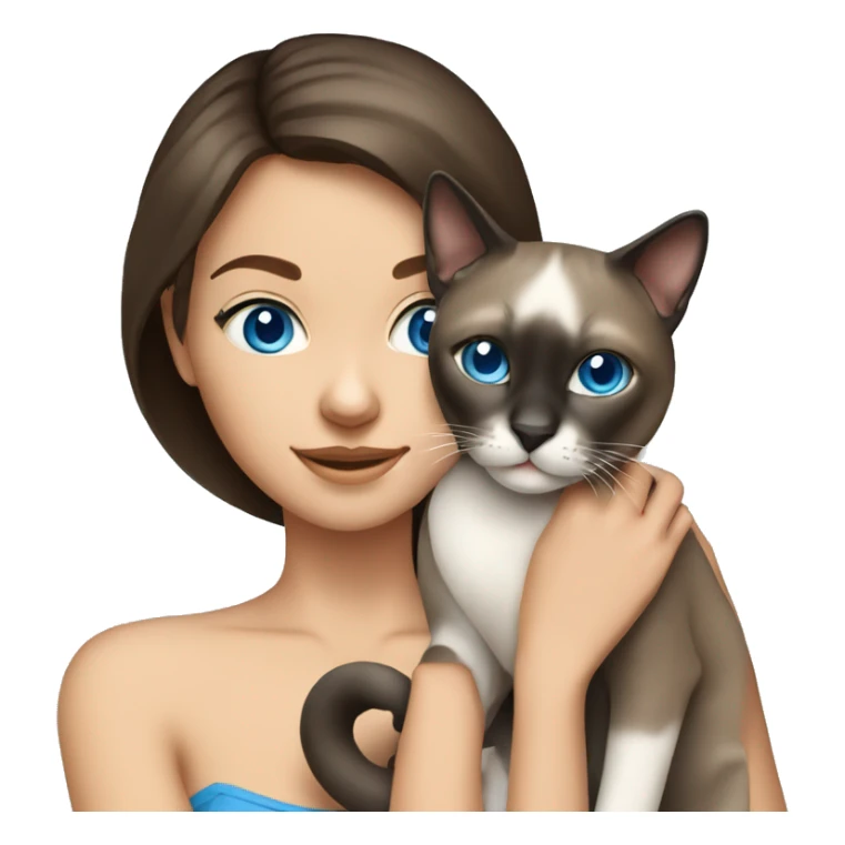 brunette girl blue eyes holding siamese cat sticker