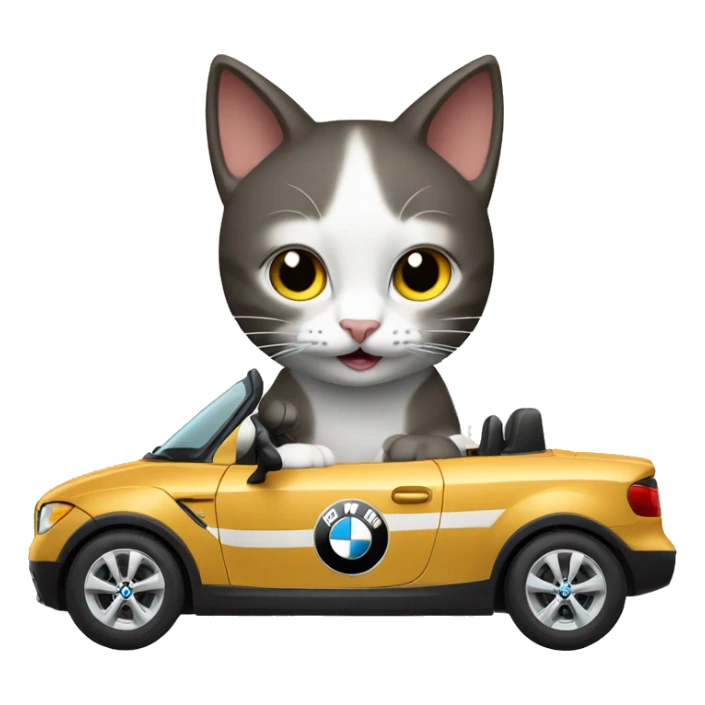 Cat driving  in a BMW-branded vehicle sticker