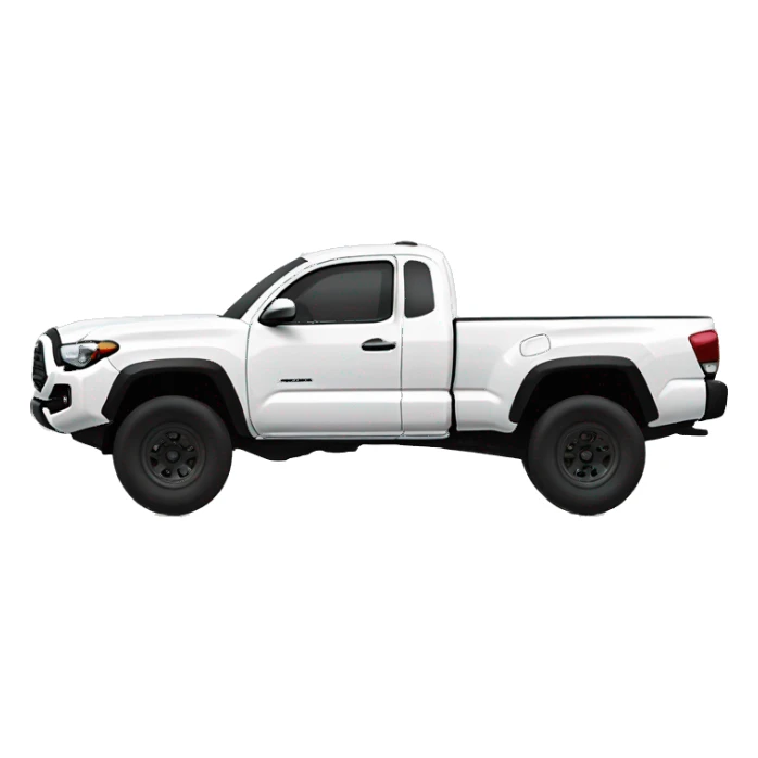 extended cab white toyota tacoma style pick up truck with black tires sticker