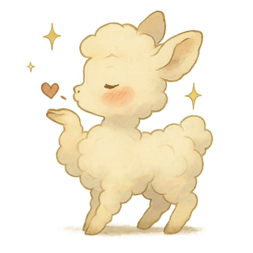 Ghibli-inspired vanilla cloud doe, blowing a kiss with sparkles and rosy cheeks, soft and dreamy sticker