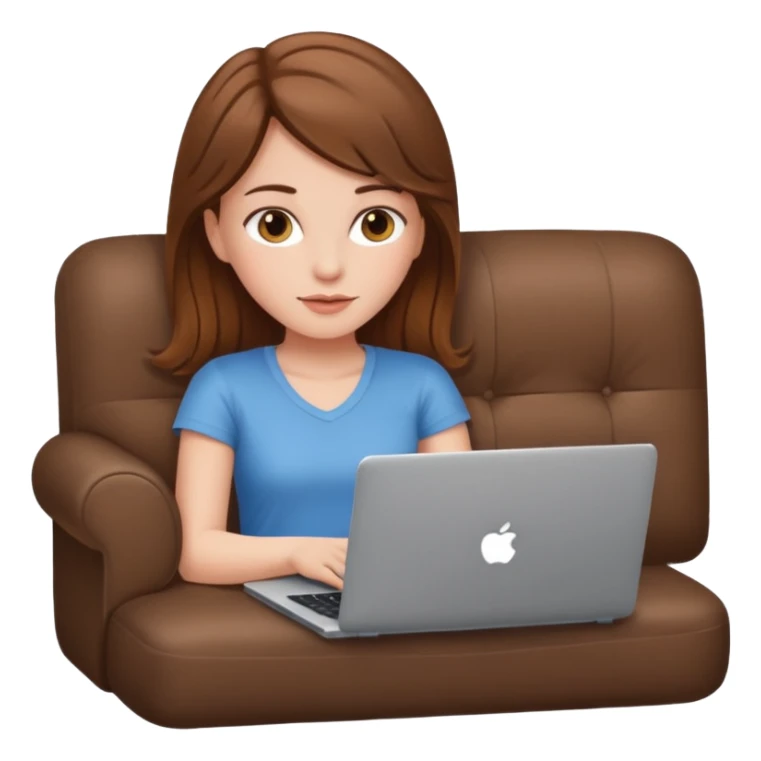 A white girl is lying on a sofa with a laptop sticker