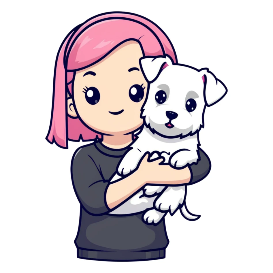 Pink-haired girl holding a white schnauzer dog sticker