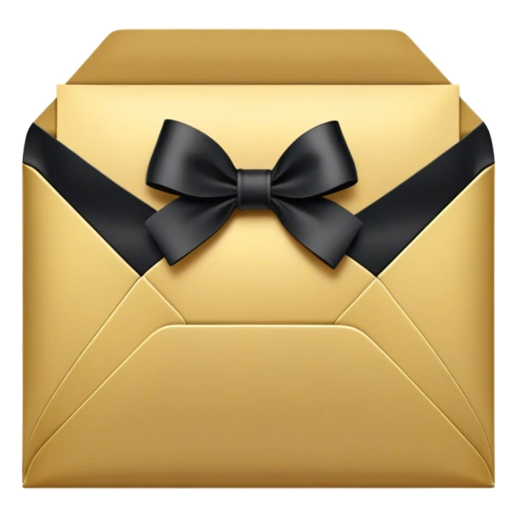 "An ornate black and gold envelope sealed with a delicate black ribbon bow and a small golden embellishment, evoking a sense of mystery and luxury." sticker