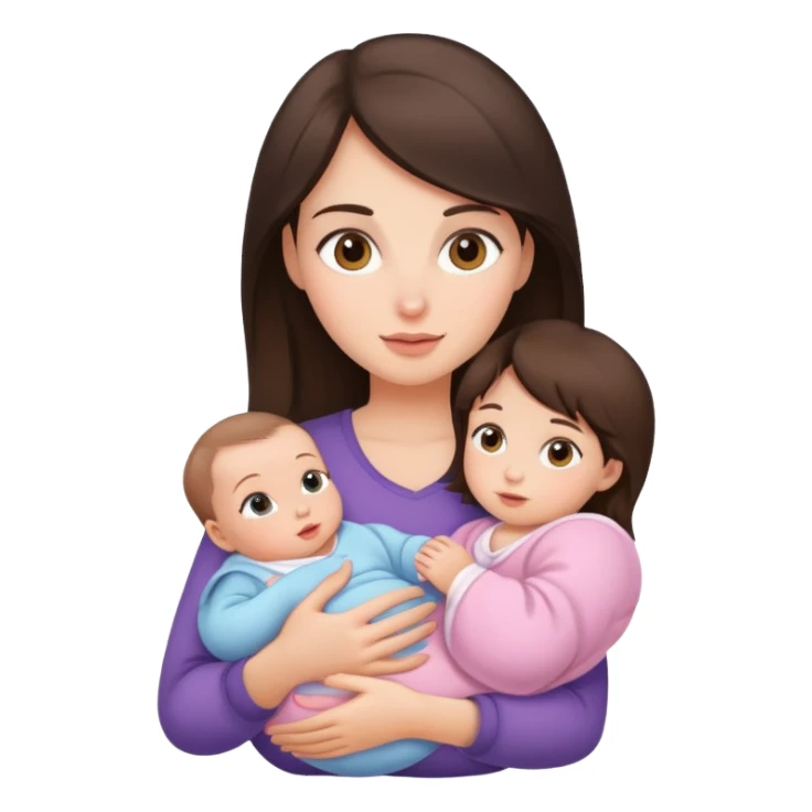 brunette girl holding baby girl sticker