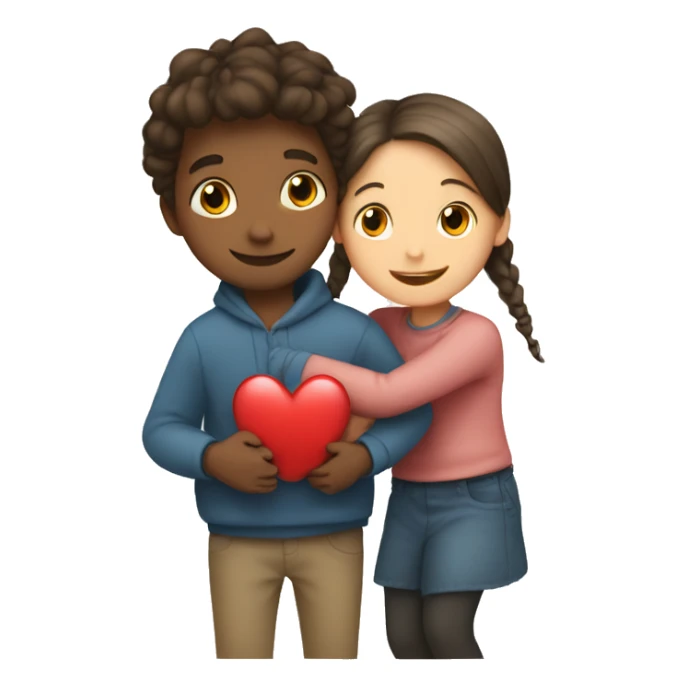 Girl and boy hugs two with hearts around sticker