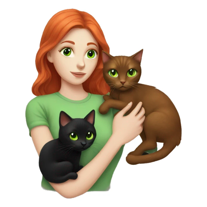 Red head girl with green eyes holding black cat  sticker