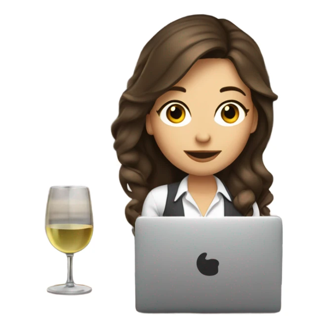 Cute office working brunette drinking wine while at computer long hair fair skin sticker