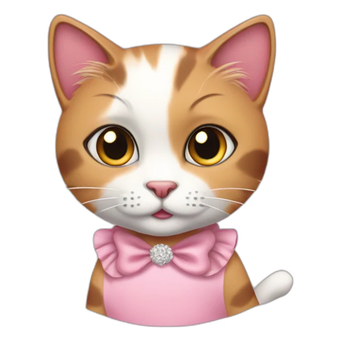 sassy calico cat in pink dress and hearted eyes sticker