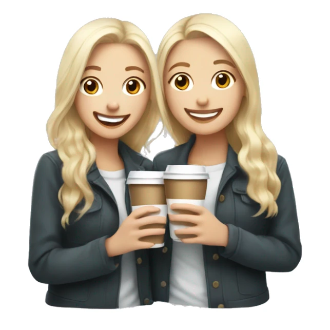 White Blonde girl and white redhead girl smiling drinking coffees  sticker