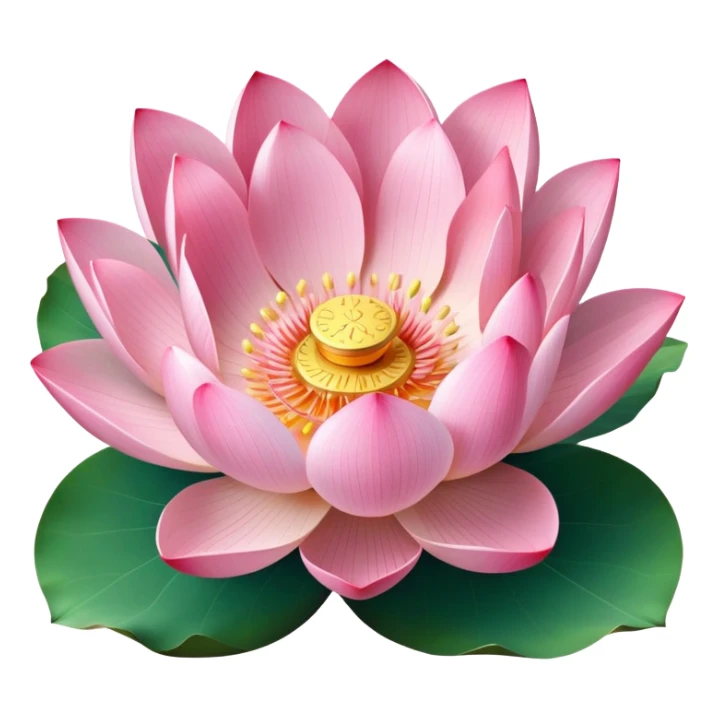 Accurate lotus flower with pink petals and botanically correct lotus leaf - round with distinctive notch, raised edges and radial veins sticker