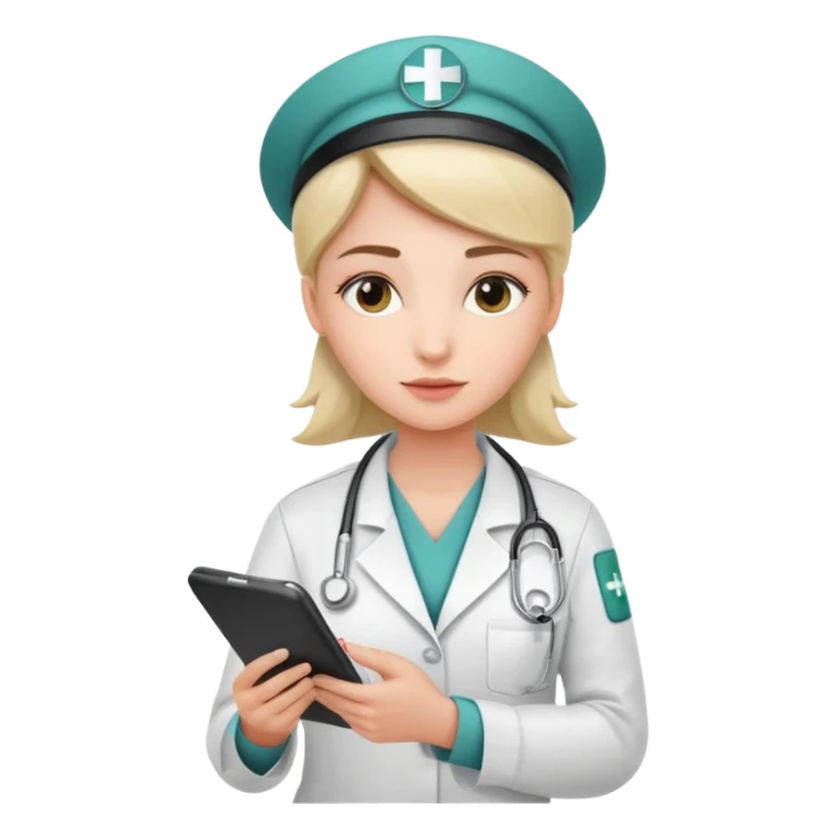 woman medic signing application for job sticker