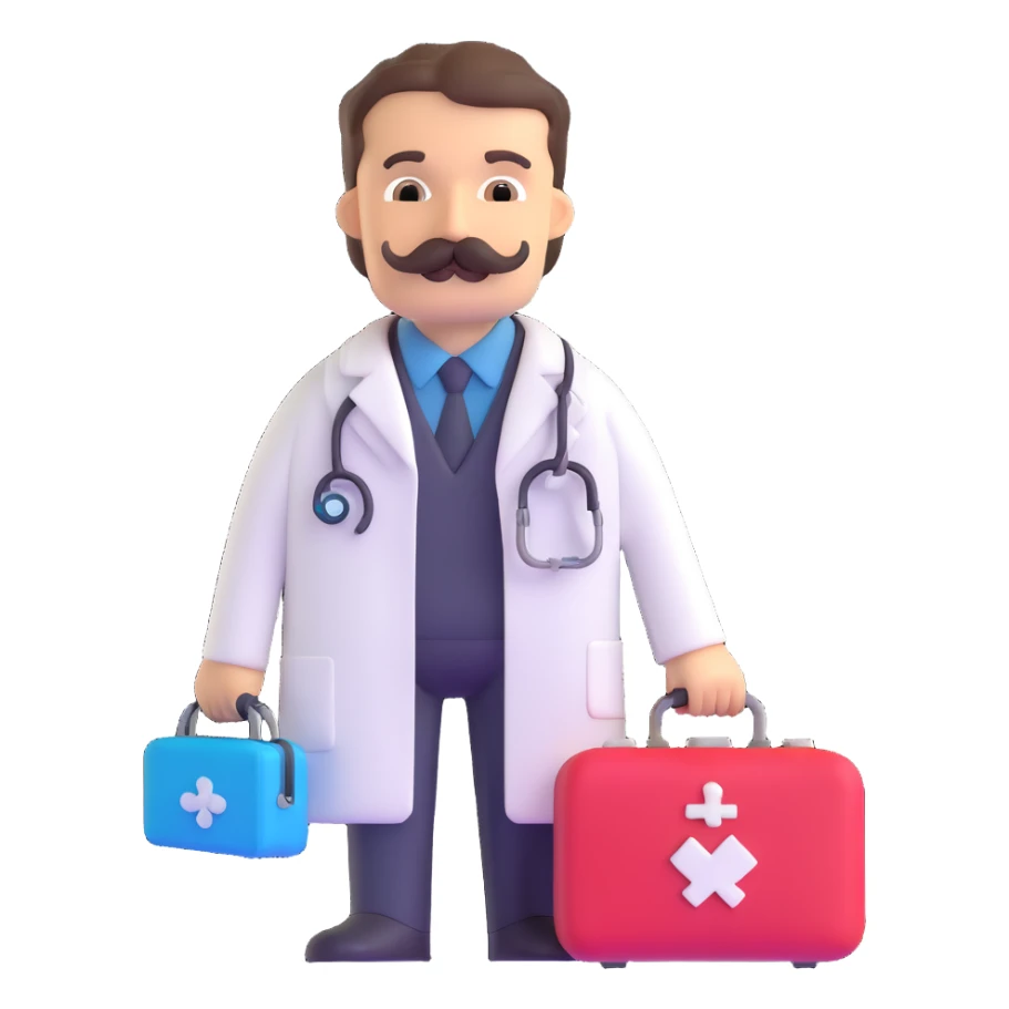 Dr. Watson with mustache and medical bag sticker