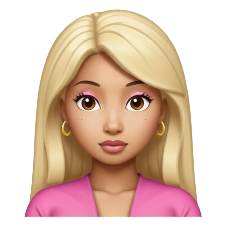 Create an iOS-style emoji of nicki minaj. Neutral facial expression, no emotion. Front-facing head only, clean Apple emoji aesthetic, smooth shading, simple shapes, no text, no accessories, plain background. sticker