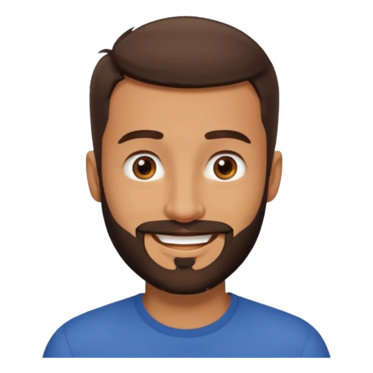 man, very short hair, brown eyes, full beard, smiling sticker