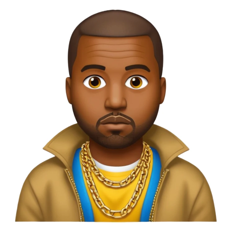Kanye West with bold colors, music theme, apple emoji style sticker