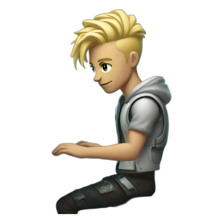 Blond man works at his computer in his cyberpunk room sticker