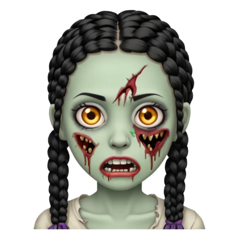 make a zombie half ruined mouth girl with black braids sticker