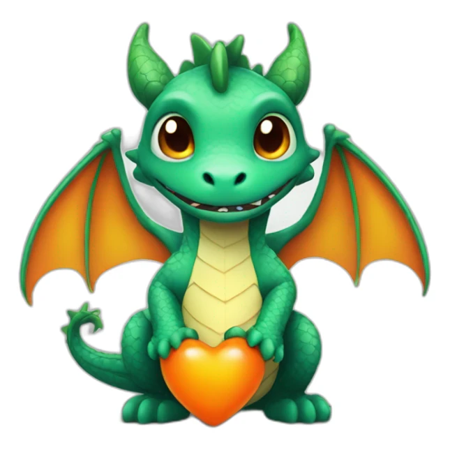 Cute dragon holding a orange heart sticker