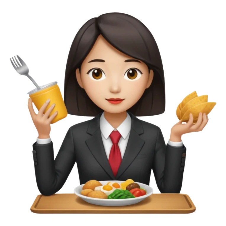 A Korean woman wearing a suit and serving food sticker