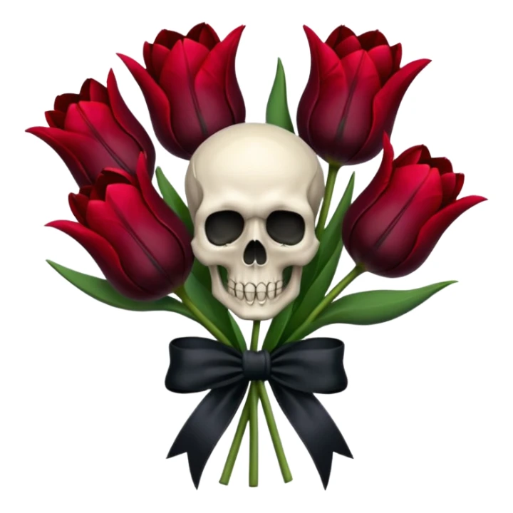 goth tulip bouquet with black tulips and skull charm on ribbon sticker