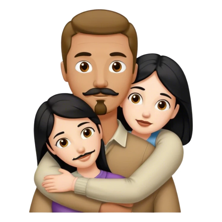 Tall tan man with brown mustache and goatee hugging a short pale woman with long black hair sticker
