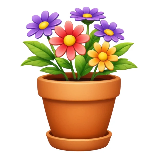 flower pot object icon, small decorative plant pot with blooming flower, ceramic texture, vibrant colors, cute garden vibe, 3D cartoon style, mobile game icon style, centered, clean background, no text, no watermark
 sticker