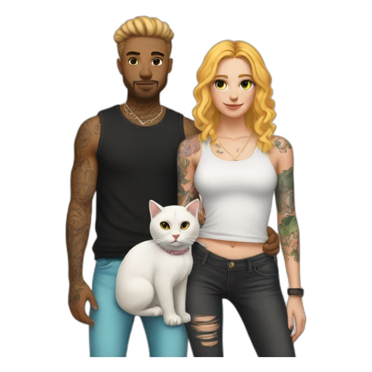 White skater and White Girl with tattoos holding 2 fat cats sticker