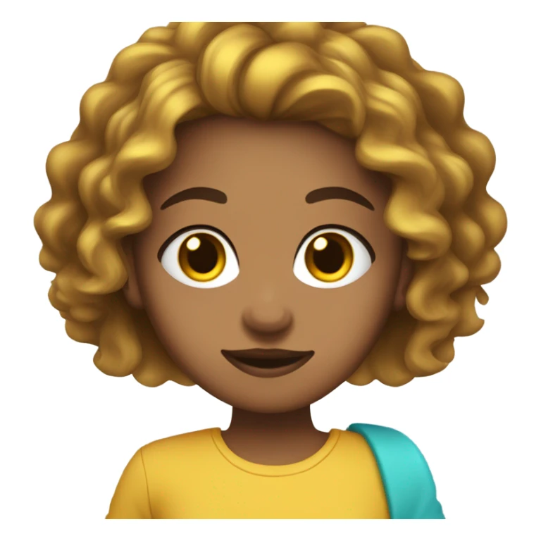 Chica con cabello A2 marrón medio con tonos dorados ojos marrones pestañas largas y rizadas y playera celeste  sticker