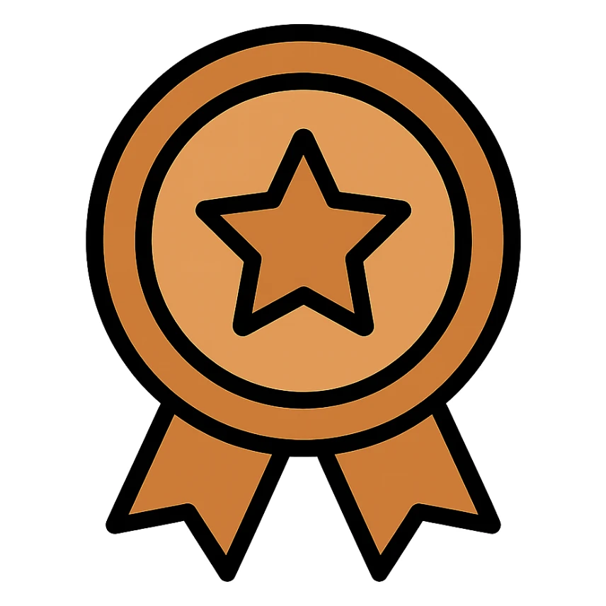 bronze badge, circular, metallic bronze, rating symbol, simple and clear sticker