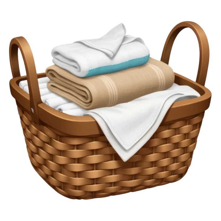 A woven Brown basket with fresh washed linen, white towels  sticker