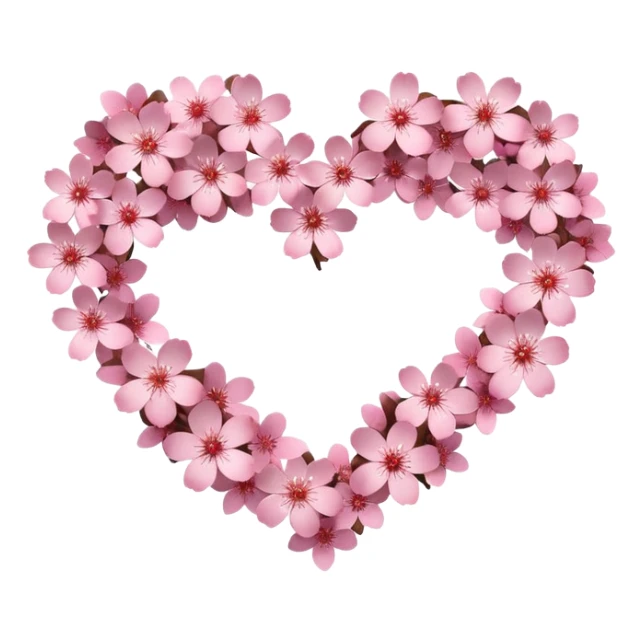 shape of a heart made of tiny glittering pink sakura flowers sticker