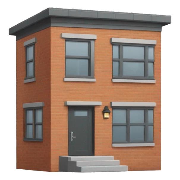 one floor brick house with dark grey windows and grey flat roof sticker