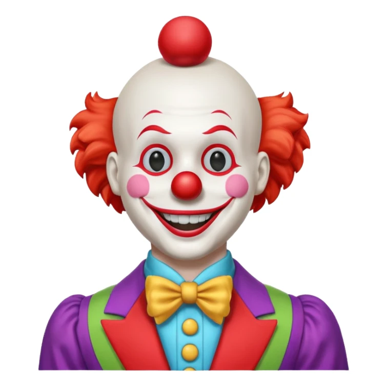 A white animatronic humanoid male clown mannequin sticker