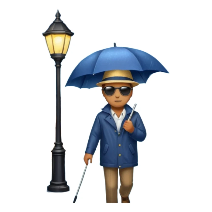 Man with umbrella , streetlight reflection, Midnight Wanderer. sticker