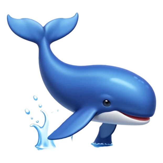 A 3D cartoon whale tail rising from the water, smooth surface reflection, ocean background, Memoji-style. sticker