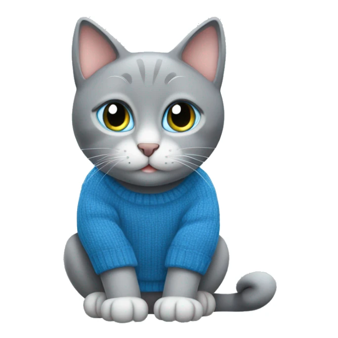 sitting grey cat blue eyes blue sweater  sticker