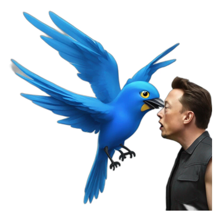 Elon Musk attacked by a blue bird sticker